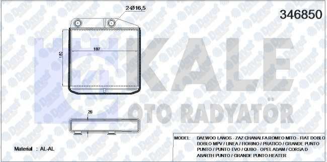 KALE 346850 Kalorifer Radyatoru Linea/Fiorino 1.3jtd-1.4mpi-1.6jtd (Ac+Klimasiz) (160x185x26) (1 Sira Alb Sistem)